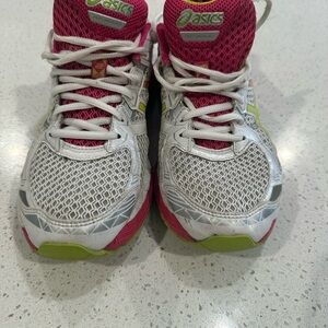Asics White Running Shoes with Pink and Lime Accents